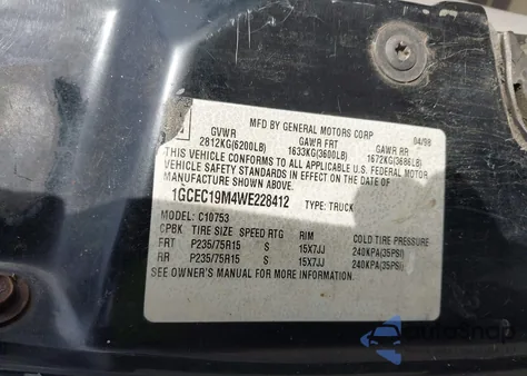 1998 Chevrolet C1500 Fleetside Cmi from USA, damaged, VIN 1GCEC19M4WE228412